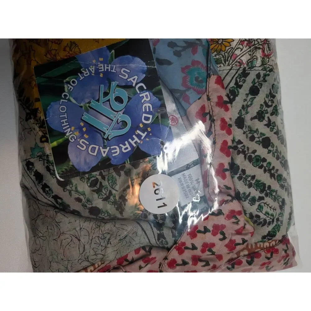 NWT Sacred Threads Vintage 100% Silk Patchwork Long Kimono M - Picture 10 of 10